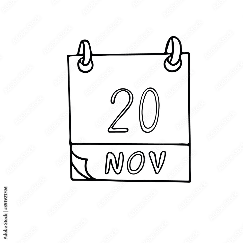 calendar hand drawn in doodle style. November 20. Universal Childrens Day, date. icon, sticker, element, design. planning, business holiday calendar hand drawn in doodle style. November 20. Universal Childrens Day, date. icon, sticker, element, design. planning, business holiday
