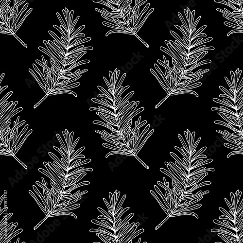 rosemary seamless pattern. wrapping paper, label, menu, kitchen textiles. sketch hand drawn doodle. vector monochrome minimalism. plant, spice.