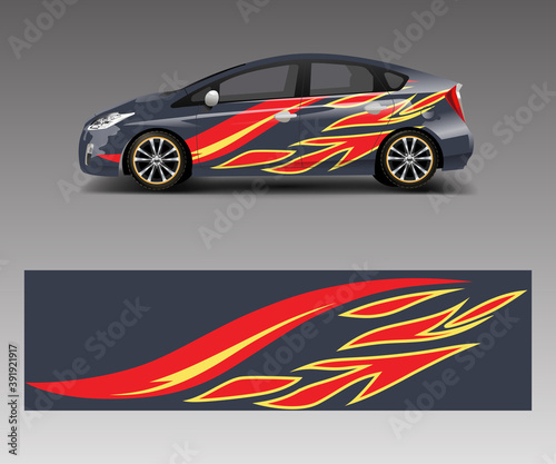 Car decal graphic vector wrap vinyl sticker. Graphic abstract wave shape designs for branding, race and drift car template design vector