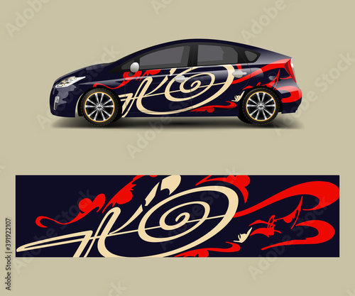 Racing car wrap with abstract stripe shapes for Company. Sport car racing wrap vector design template design vector