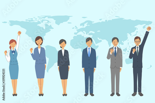 応援する会社員達のベクターイラストセット　グローバル