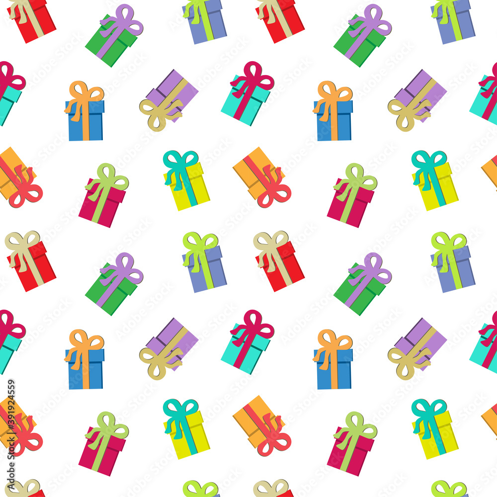 Gift boxes on a white background. Seamless fabric. Gift boxes on a white background. Seamless fabric.