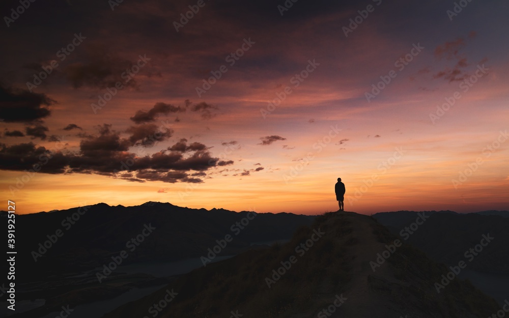 silhouette of a statue standing on a rock
