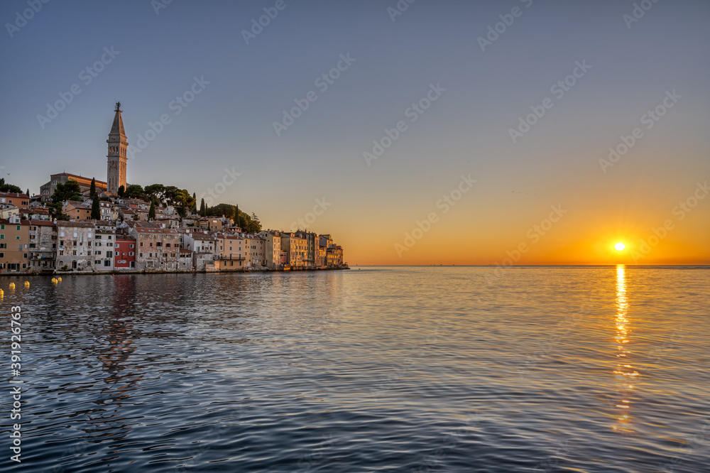 The beautiful old town of Rovinj in Croatia before sunset