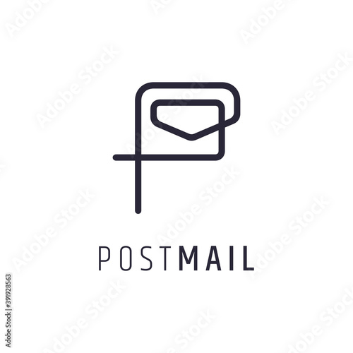 Initial letter P postmail logo, simple minimalist line art logo style photo