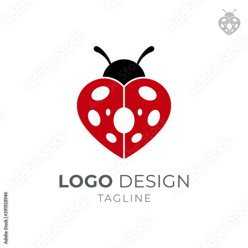 Love Ladybug Logo, Simple Flat Style, Red and Black Color on White Background