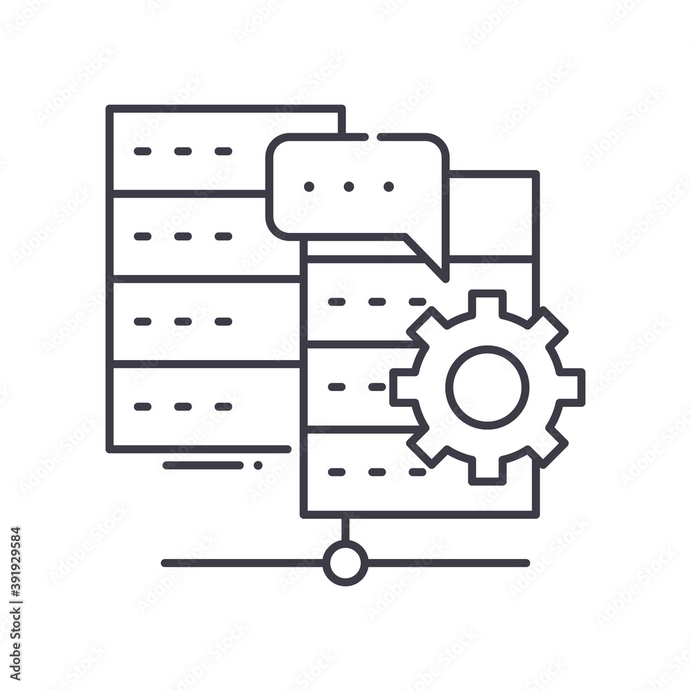 Server management icon, linear isolated illustration, thin line vector, web design sign, outline concept symbol with editable stroke on white background. Server management icon, linear isolated illustration, thin line vector, web design sign, outline concept symbol with editable stroke on white background.