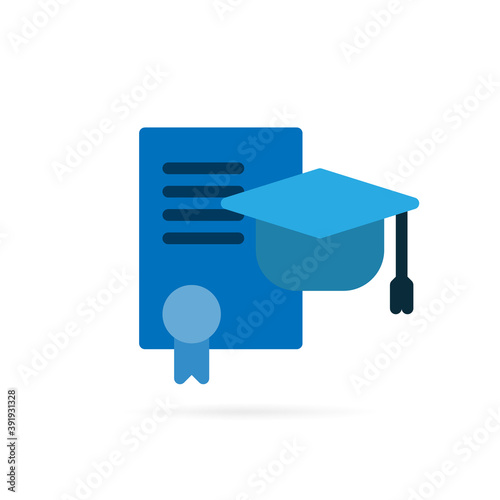 Education icon. Graduation hat and diploma sign and symbol on white background. Vector.