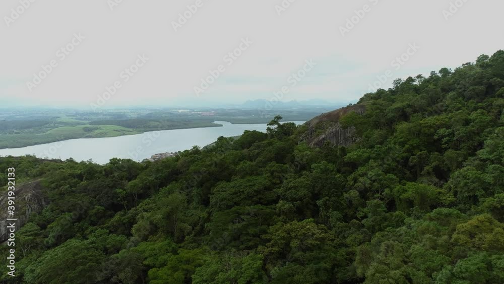 Aerial landscape of the Fonte Grande State Park and the city of Vitoria. Video recorded Vitoria, Espirito Santo in 2020. Aerial landscape of the Fonte Grande State Park and the city of Vitoria. Video recorded Vitoria, Espirito Santo in 2020.