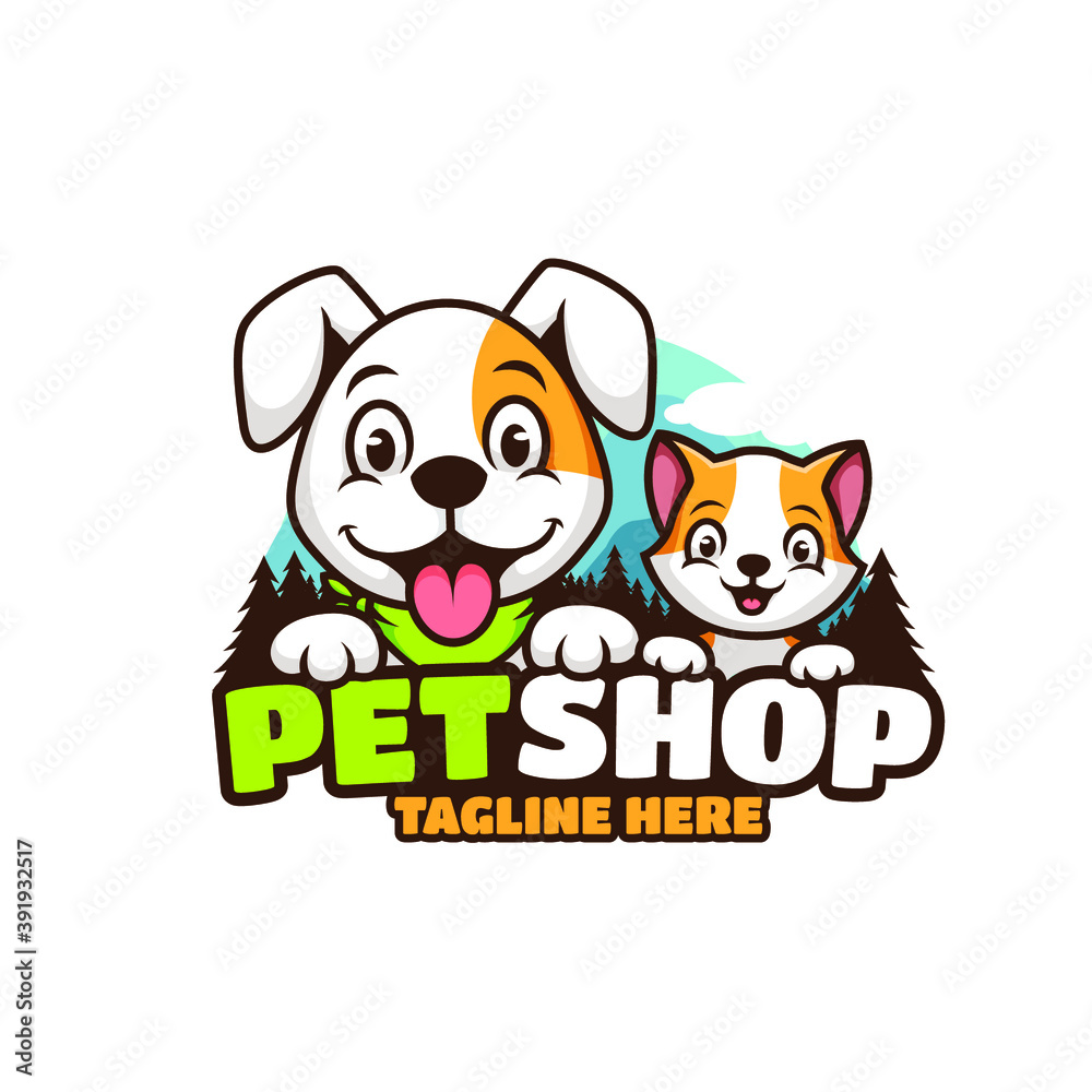 Pet shop logo collection flat texts dog cat design vectors stock