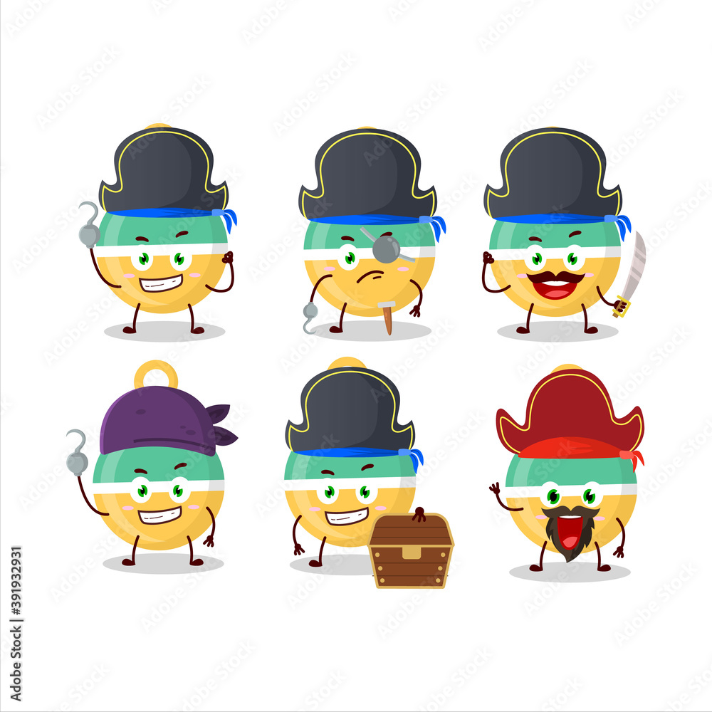 Cartoon character of rattle with various pirates emoticons Cartoon character of rattle with various pirates emoticons