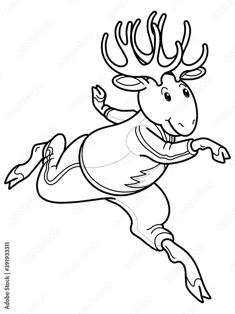 black outline Moose in sport wear, running Elk in tracksuit black outline Moose in sport wear, running Elk in tracksuit