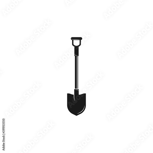 Black Shovel icon isolated on white. Gardening and farming tool.