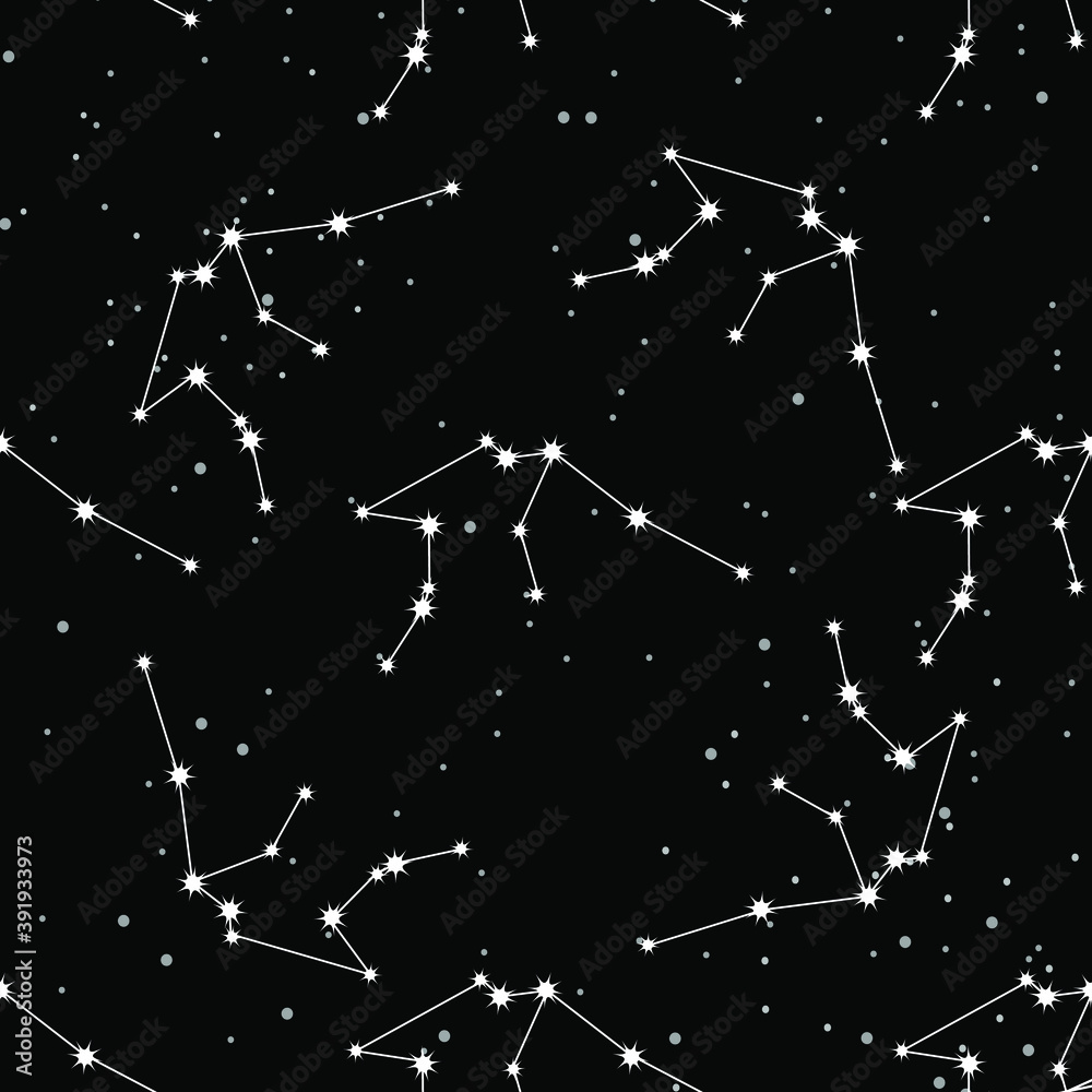 Naklejka premium seamless pattern with Aquarius constellation, handwritten lettering and zodiac sign. For your packaging, fabric and product decoration.