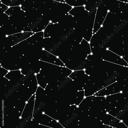 Seamless pattern with Taurus constellation, handwritten lettering and zodiac sign. For your packaging, fabric and product decoration.