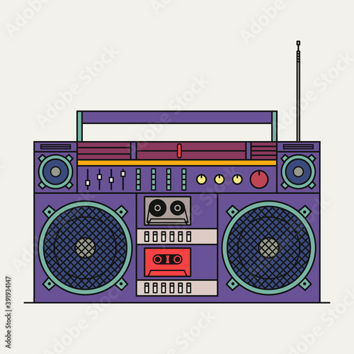 Vector illustration of Retro cassette tape recorder isolated on white background. Outline icon.