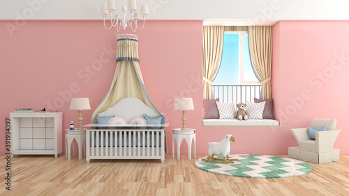 Simple pink children's room interior home furnishing background picture