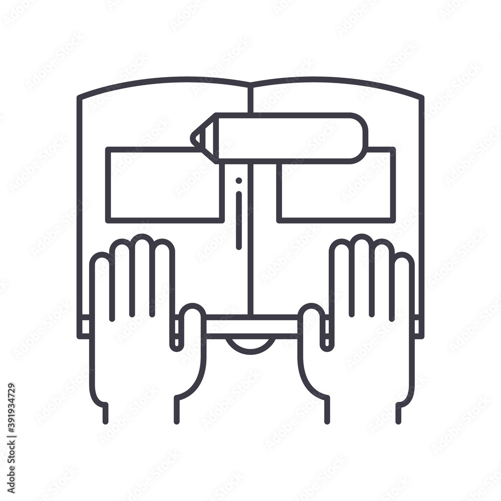 Self study icon, linear isolated illustration, thin line vector, web design sign, outline concept symbol with editable stroke on white background. Self study icon, linear isolated illustration, thin line vector, web design sign, outline concept symbol with editable stroke on white background.