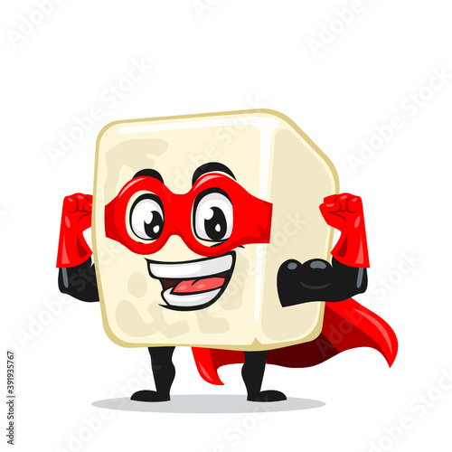 vector illustration of tofu mascot or character wearing super hero costume