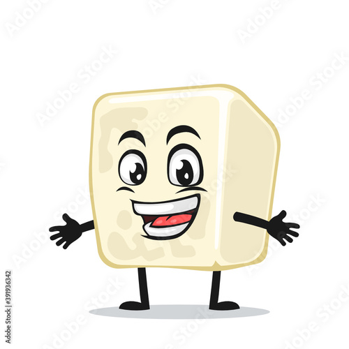 vector illustration of tofu mascot or character open hand