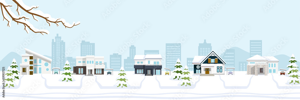 Naklejka premium Winter suburb townscape, banner ratio