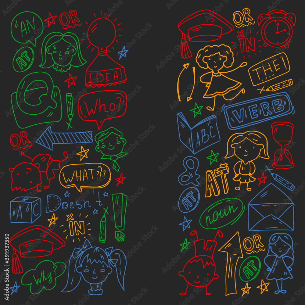 Concept of learning English. Flat design, vector pattern. Concept of learning English. Flat design, vector pattern.