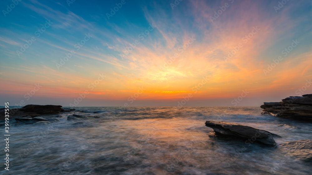 Sunset scenery on the sea, beautiful coastal scenery Sunset scenery on the sea, beautiful coastal scenery