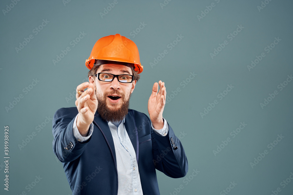 Cheerful man with glasses construction safety by industry professional lifestyle Cheerful man with glasses construction safety by industry professional lifestyle