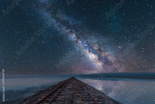 The beautiful starry sky at Caka Salt Lake at night photo