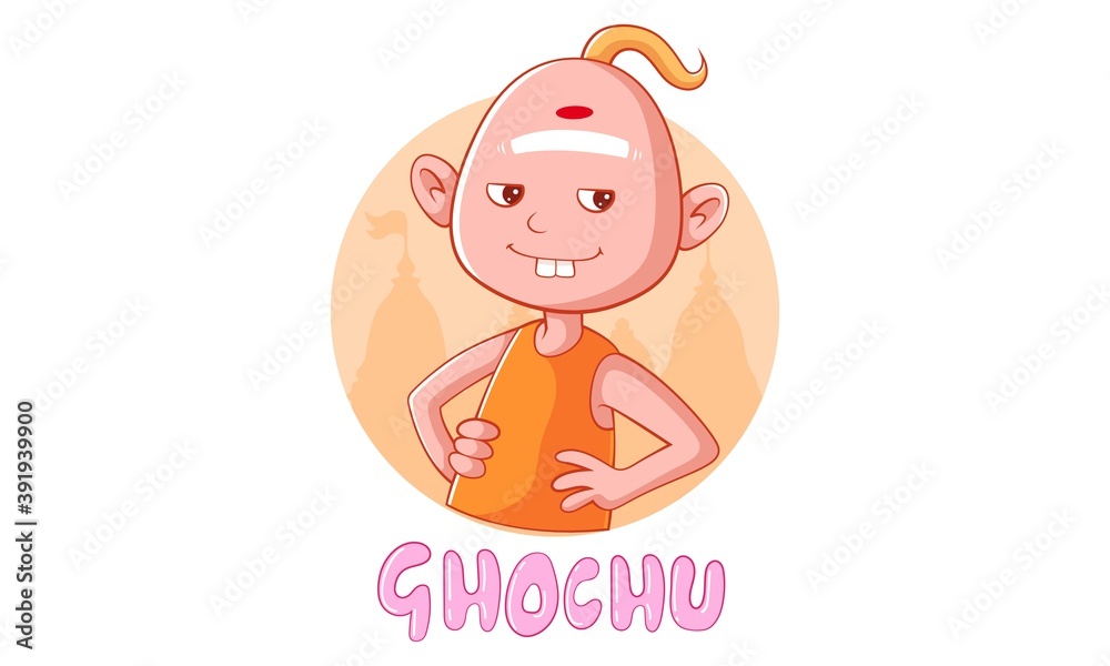 Vector cartoon illustration of Indian priest standing both hands on waist.  Ghochu Hindi text translation- stupid. Isolated on a white background.  Stock Vector | Adobe Stock