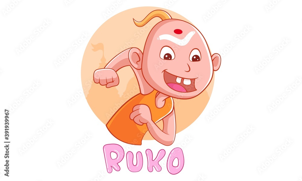 Vector cartoon illustration of excited Indian priest. Ruko Hindi text  translation - wait. Isolated on a white background. Stock Vector | Adobe  Stock