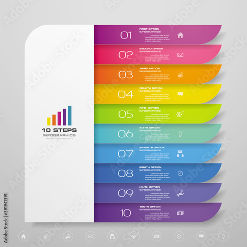 10 steps simple&editable process chart infographics element. EPS 10.	
