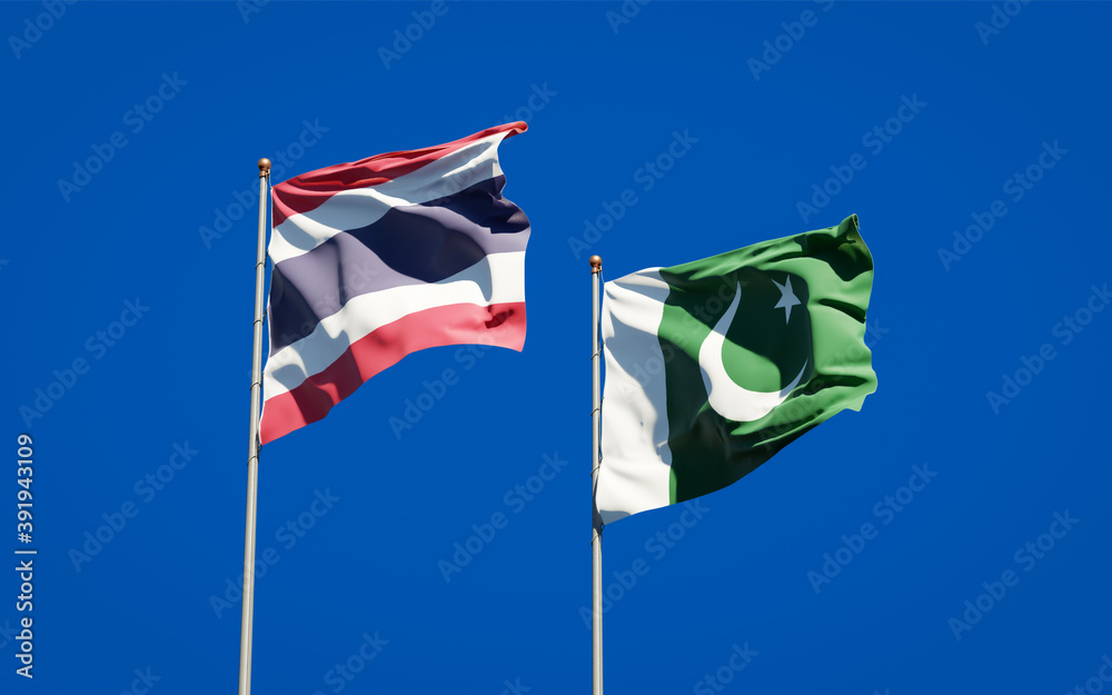 Beautiful national state flags of Thailand and Pakistan.