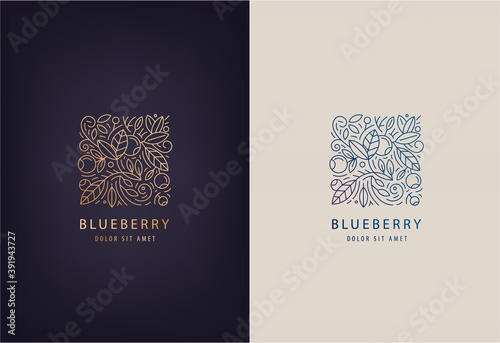 Vector line logo design template leaves and blueberries Fototapete