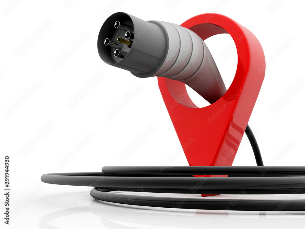 3d illustration electric car charging plug location 3d illustration electric car charging plug location