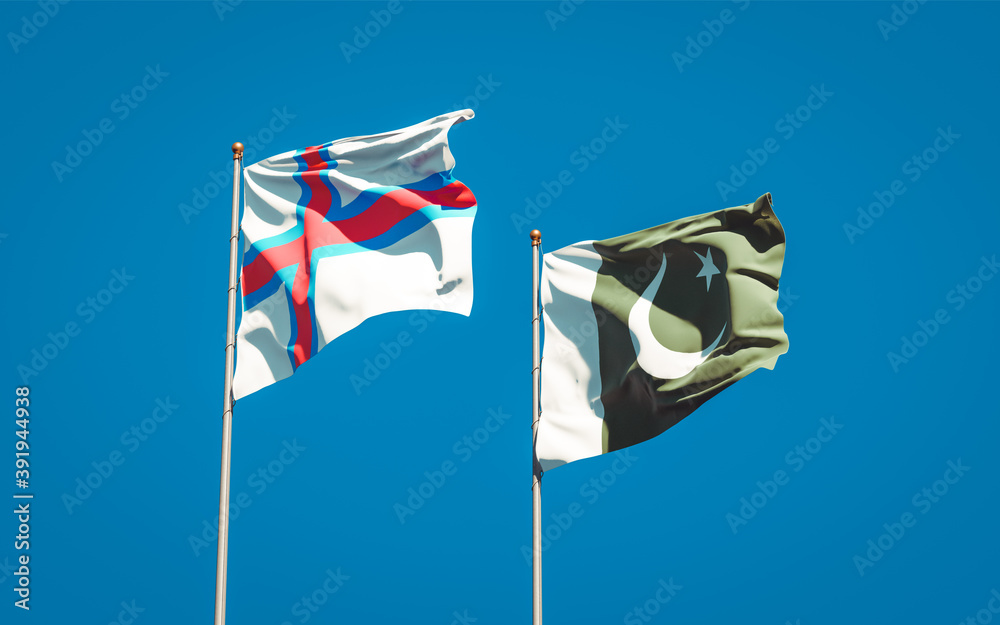Beautiful national state flags of Faroe Islands and Pakistan. Beautiful national state flags of Faroe Islands and Pakistan.