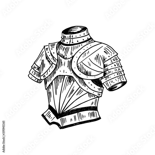 Armor. Hand-drawn sketch. Black and white. Vector illustration isolated on white