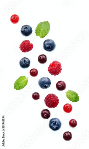 Falling berries on white backgrounds.