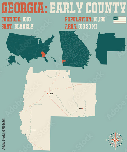 Large and detailed map of Early county in Georgia, USA.