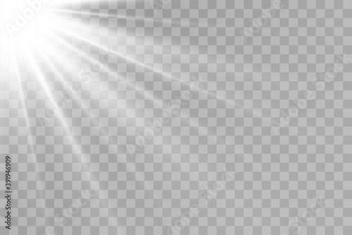 Vector transparent sunlight.Vector scene illuminated by spotlight . Light effect on transparent background