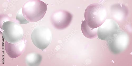 Celebration party banner with pink color balloons background. Sale Vector illustration. Grand Opening Card luxury greeting rich.
