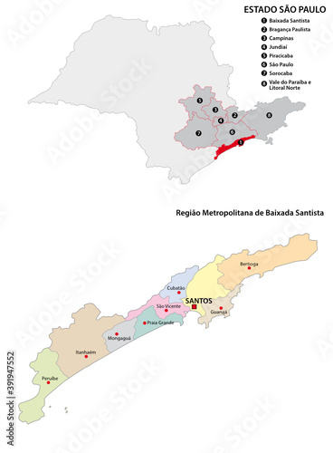 Metropolitan Region of Baixada Santista administrative vector map, Brazil photo