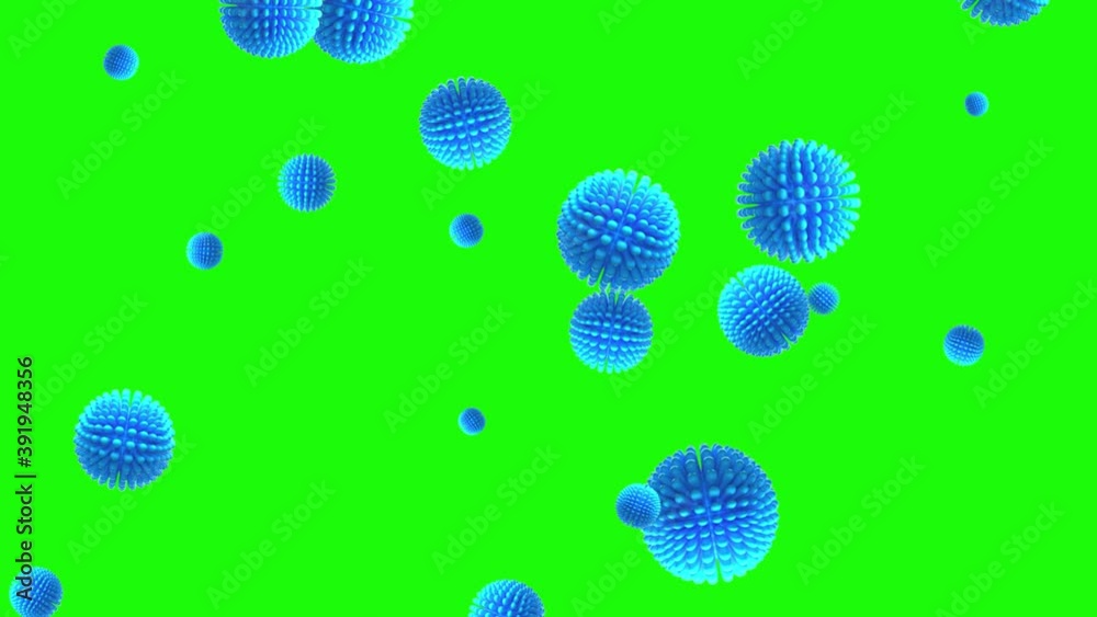 Flying green screen purple and falling virus bacteria round balloon object Flying green screen purple and falling virus bacteria round balloon object