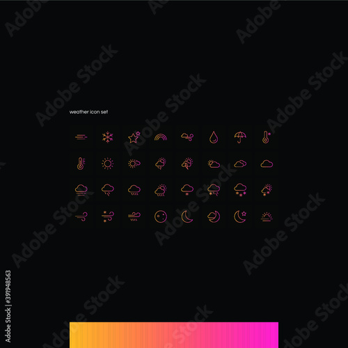 Weather line icon set on dark background