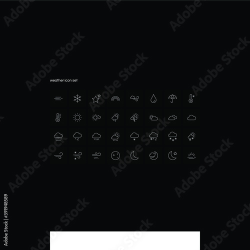 Weather line icon set on dark background