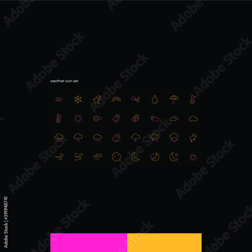 Weather line icon set on dark background