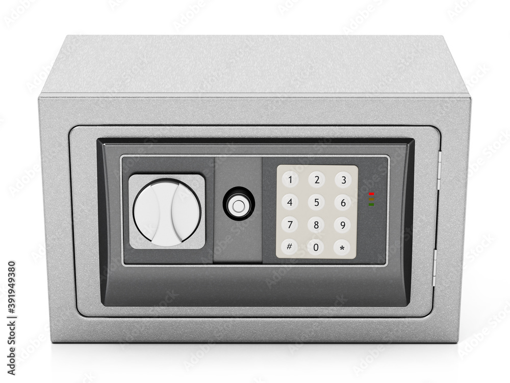 Steel safe isolated on white background. 3D illustration Steel safe isolated on white background. 3D illustration