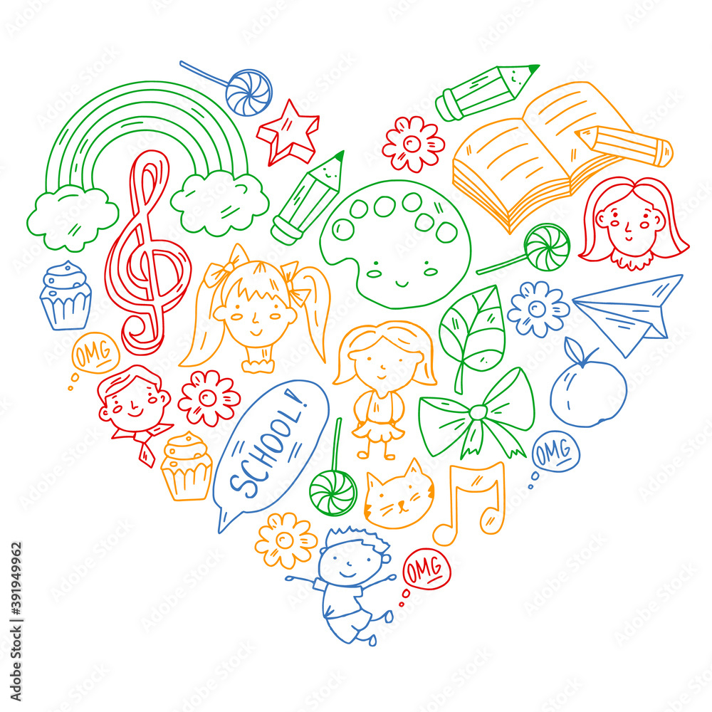 Naklejka premium Vector pattern with items for school. Online internet education, e-learning.