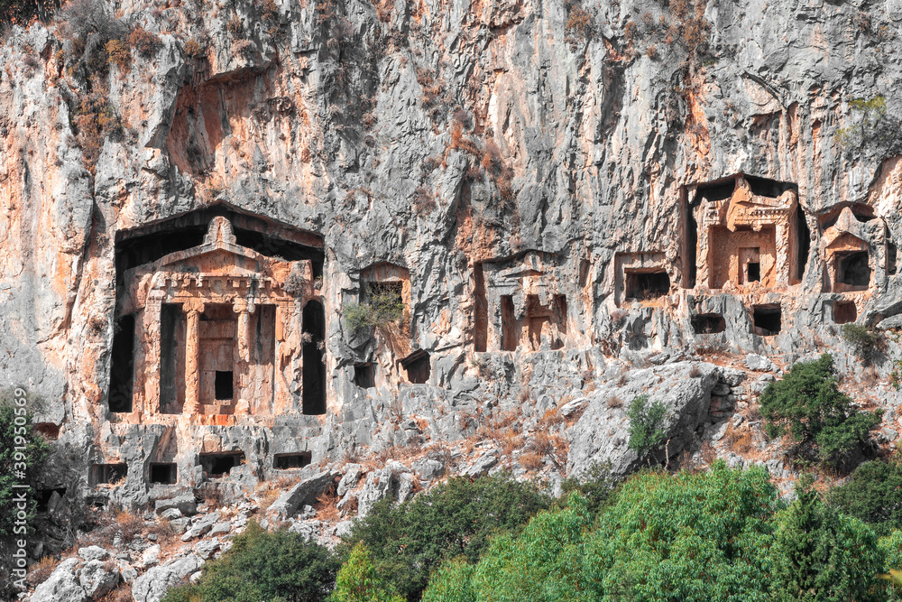 wonder from ancient civilizations : Lycian Rock Tombs of Kaunos near Dalyan, Southern Turkey
