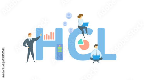 HCL, Hidden Costs and Losses. Concept with keywords, people and icons. Flat vector illustration. Isolated on white background.